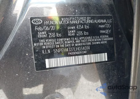 2020 Hyundai Sonata Limited из США, поврежденный, VIN 5NPEH4J27LH034014